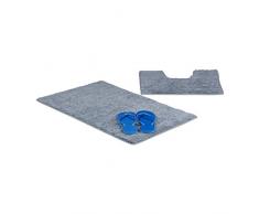 Relaxdays Badgarnitur 2-teilig, Streifen-Design, Für FuÃbodenheizung, Waschbar, Badematte und WC-Vorleger, Für Stand-WC, 80 x 50 cm, grau