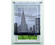 Home fashion 82239-796 Raffrollo Digitaldruck New York Voile, mit Zubehör, 140 x 120 cm, schwarz-weiÃ