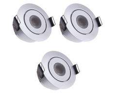 Sensati Kleine flache Miniatur LED Einbauleuchte flacher Downlight Spot Set zu 3 Stück, schwenkbar, dimmbar, 630 lm, inklusive Treiber, Gehäusefarbe silber, warmweià T096 3 WW S