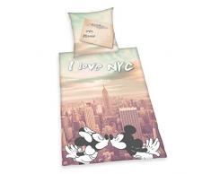 Herding 4478203039 Bettwäsche Mickey und Minnie New York, Kopfkissenbezug 80 x 80 cm plus Bettbezug 155 x 220 cm, 100 % Baumwolle, Renforce, ÃbergröÃe