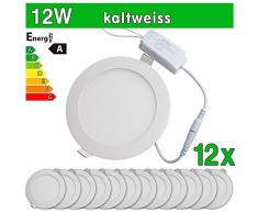 LEDVero 12x Ultraslim LED Panel SMD 2835, 12 W, rund Deckenleuchte Lampe Einbau Leuchte Licht Strahler, kaltweià SP63