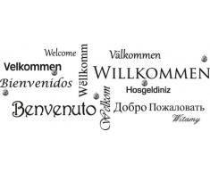 Graz Design 970035_45_070 Wandtattoo Garderobe mit 5 Haken Flur Willkommen in verschiedenen Sprachen