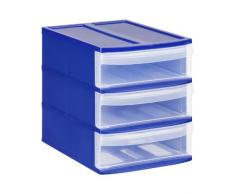 Rotho Schubladenbox Systemix Tower aus Kunststoff, Ablagebox Grösse S, 26.5x19.2x23.3 cm, transparent/blaues Ablagesystem, DIN A5 Bürobox für Schreibtisch, Büro, uvm., Hergestellt in der Schweiz, 1114606149