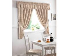 Just Contempo Küchen-Gardinen, mit Karomuster, Netzstoff, mit Faltenband, Polyester, Beige, Vorhang Querbehand 335 x 25 cm