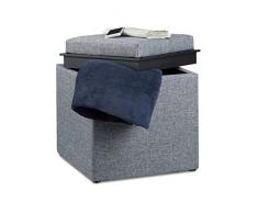 Relaxdays Sitzhocker mit Stauraum, HxBxT: 42 x 40,5 x 40,5 cm, Aufbewahrungsbox, Leinen Optik, Stoff, grau