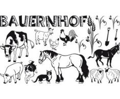 Graz Design 770071_100x57_070 Wandtattoo Set Kinderzimmer Bauernhof mit Kuh und Pferd 100x57cm Schwarz
