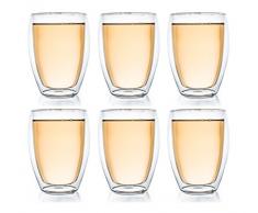 Creano doppelwandiges Thermoglas XXL 400ml, 6er Set, extra groÃes hitzebeständiges Kaffeeglas / Teeglas aus Borosilikatglas, DG-Hoch