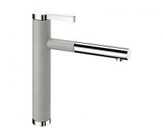 Blanco Linee-S, Küchenarmatur - Einhandmischer, exklusiver Wasserhahn mit ausziehbarer Brause, Silgranit-Look zweifarbig, Hochdruck, 1 Stück, Schlauchbrause, perlgrau / chrom, 520745