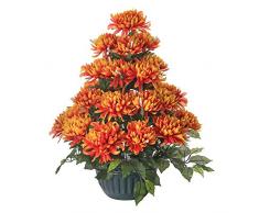 Ligne Déco 481331WO-F Grabschmuck, Kunstpflanze mit beschwertem Topf, Strauà mit 31 Chrysanthemen, 70 cm