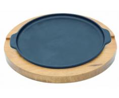 Tramontina 10239/523 Runde mit Griffen und Holzuntersetzer FSC, Untersetzer 377 x 377 x 25 mm - Grillplatte 335 x 300 x 20 mm