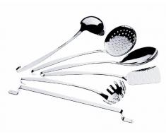 Mepra Tablett, Edelstahl, 6 Teile, 1950 Küchenhelfer Set, silber