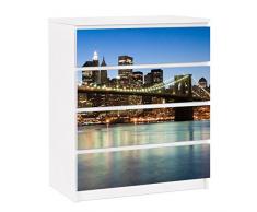 Apalis 91222 Möbelfolie für Ikea Malm Kommode - selbstklebende Brooklyn Brücke in New York, gröÃe 4 mal, 20 x 80 cm