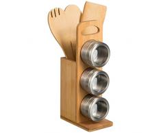 Levivo Utensilienhalter aus Bambusholz mit 3 Gewürzdosen und 3 Küchenutensilien