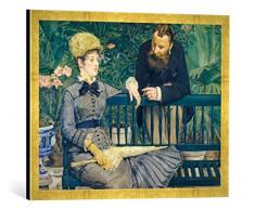 Gerahmtes Bild von Edouard Manet Das Ehepaar Guillemet im Gewächshaus, Kunstdruck im hochwertigen handgefertigten Bilder-Rahmen, 70x50 cm, Gold Raya