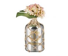 Relaxdays Deko Flasche Shabby silber SPARROW, Bodenvase in maritimem Design, lackierte Glas-Flasche, Jute-Kordel als Fischernetz, 10,5 L, HBT: 35 x 18 x 18 cm, silber