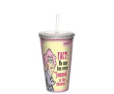 Baumfreie GrüÃe Aunty Acid Jump in der Dusche doppelwandige Cool Tasse mit wiederverwendbarer Strohhalm, Acryl, mehrfarbig, 473 ml