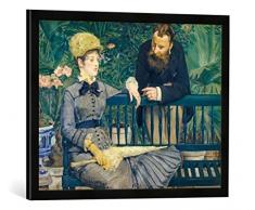 Gerahmtes Bild von Edouard Manet Das Ehepaar Guillemet im Gewächshaus, Kunstdruck im hochwertigen handgefertigten Bilder-Rahmen, 70x50 cm, Schwarz matt