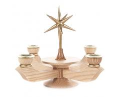 DREGENO Adventskranz, Leuchter natur mit goldenem Stern von DREGENO SEIFFEN 19 cm - Original erzgebirgische Handarbeit, stimmungsvolle Weihnachts-Dekoration