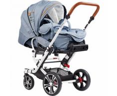 Kombi Kinderwagen F6 Air+ inkl. C1-Lift Tragetasche, Gestell weiß, rauchblau/ Kunstleder cognac/ Stern, 2017
