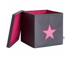 Ordnungsbox mit Deckel (MDF), grau mit pinkem Stern