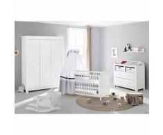 Komplett Kinderzimmer NINA breit, (Kinderbett, Wickelkommode breit und Kleiderschrank 3-trg.), Fichte weiß lasiert