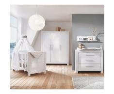 Komplett Kinderzimmer Nordic Hochglanz weiß (Kombi-Kinderbett, Umbauseiten, Wickelkommode und Kleiderschrank 3-türig), Dekor Hochglanz weiß