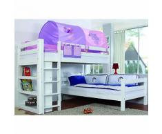 Etagenbett BENI L-Form mit Regal, Buche massiv, weiß, 2 x 90 x 200 cm