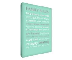 Feel Good Art Kunstdruck auf dicker Leinwand, Family Rules, englischsprachiger Text, A3, Mint-Grün