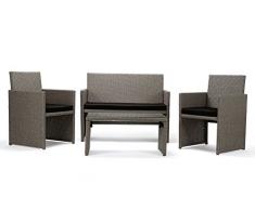Rattan4Life Sitzgruppe Neapel, 4-teilig Deluxe Polyrattan Gartenmöbel Set, Sofa / Lounge / Gartengarnitur / Kissenbezüge, Rattan grau / braun, Bezug schwarz