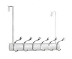 Interdesign 31844EU Bruschia Hakenleiste zum Hängen über die Tür für Jacken, Mäntel, Handtaschen, Hüte, Hundeleinen, 6 Haken, perlmuttweià / chrom