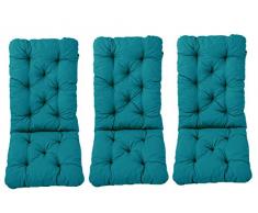 Ambientehome 3er Set Hochlehner Auflage Kissen Hanko Maxi, türkis, ca 120 x 50 x 8 cm, Rückenteil ca 70 cm, Polsterauflage
