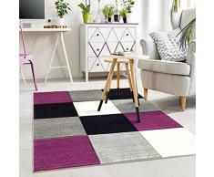 VIMODA Moderner Designer Teppich Kariert Hoch Tief Strukturen Lila Grau Weià Schwarz ; MaÃe: 120x170 cm