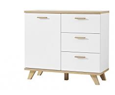 Germania 3218-221 Kommode im skandinavischen Design GW-Oslo in WeiÃ/Absetzungen Sanremo-Eiche-Nachbildung, 96 x 85 x 40 cm (BxHxT)