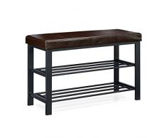Relaxdays Schuhbank HxBxT 49x81x32 cm offene Schuhregal zum Sitzen mit Polsterung aus Kunstleder Sitzbank zur Schuhaufbewahrung für Ablage von 6-8 Paar Schuhe auf 2 Etagen als Schuhschrank, braun
