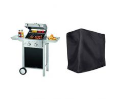 ProfiCook PC-GG 1128 Gasgrill 2 Edelstahlbrenner, Edelstahlfront und -haube, klappbare Seitentische + Ultranatura Barbecue Grill Hülle Chateau