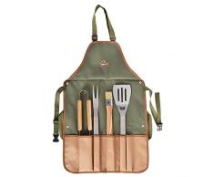 Esschert Design Grillschürze mit Grillbesteck, grün, 45.5 x 2.5 x 87.5, GT91