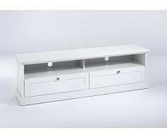 Cavadore TV Board Weià Greenford / TV Lowboard mit viel Stauraum / Fernseher Schrank mit Fächern und 2 Schubladen / 160 x 37 x 48 cm (B x T x H)