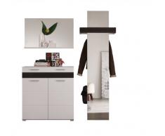 trendteam MZ91112 Garderoben Set Garderobe 3-teilig weiss Hochglanz, Absetzungen Eiche Melinga dunkel Rillenstruktur, BxHxT 168x195x38 cm
