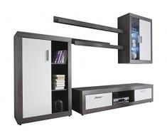 trendteam ON94703 Wohnwand Wohnzimmerschrank weiss, Absetzungen Rauchsilber, BxHxT 293x188x44 cm