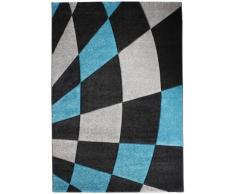 Andiamo 1100209 Teppich Carreaux, Webteppich, 120 x 170 cm, Karo, schwarz / türkis