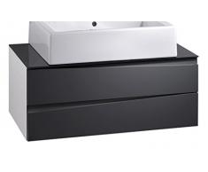 Cavadore 86148 Waschtisch Sharpcut-Bad / WeiÃer Badezimmerunterschrank mit dunkelgrauer Front zum Aufhängen / mit grauer Glasauflage / inkl. 2 Schubladen / 47 x 80 x 33 cm