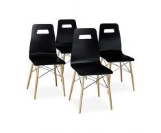 Relaxdays Design Stuhl 4-er Set ARVID, Holz, Esszimmer-Stuhl, modern, HxBxT: 92 x 43 x 40 cm, Retro, schwarz