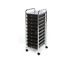 Seville Classics SHE16218K 10 Schubladen Rollwagen Rollcontainer, Metall, silber, 39 x 32.5 x 97 cm