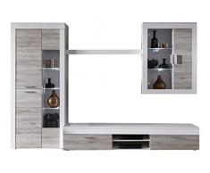 trendteam BM00277 Wohnwand Weiss Pinie Struktur Nachbildung, Fronten Eiche San Remo Sand, BxHxT 305 x 209 x 50 cm