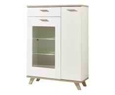 Germania 2291-221 Standvitrine im skandinavischen Design GW-Oslo in WeiÃ/Absetzungen Sanremo-Eiche-Nachbildung, 98 x 135 x 40 cm (BxHxT)