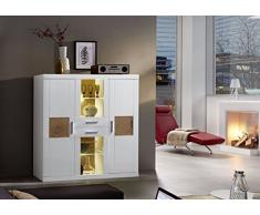 Stella Trading Highboard Kommode Vitrine hochglanz, Holz, weiÃ, 45 x 132 x 143 cm