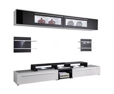 trendteam TP00102 TV Möbel Wohnwand Weiss, Schwarz, Glas Schwarz Lack, BxHxT 240 x 170 x 42 cm