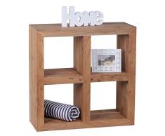 WOHNLING Standregal Massivholz Akazie 82 cm hoch 4 Böden Design Holz-Regal Natur-Produkt Beistelltisch Landhaus-Stil dunkel-braun Wohnzimmer-Möbel Unikat Echtholz Bücherregal viereckig Stehregal