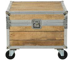 SIT-Möbel 2255-01 Truhe Roadies, Mangoholz unbehandelt, naturfarben mit Alu beschlagen auf Gummirollen, 1 Klappe, 60 x 60 x 51 cm