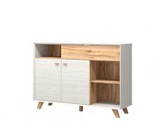 Germania 8741-247 Sideboard CALVI mit hohen FüÃen, Pinie-WeiÃ-Nb./Navarra-Eiche-Nb., 41 x 142 x 88 cm